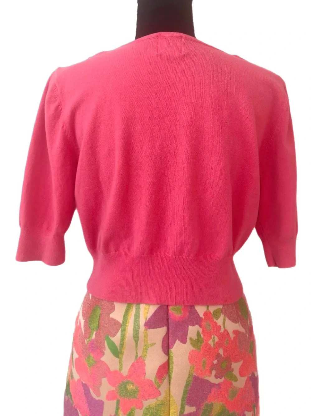 RUBY RD ~ Coral Pink 3/4 Sleeves Embellished Cropped Cardigan